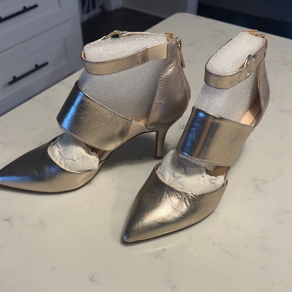 Bella Vita Metallic Gold Ankle Strap Heels
